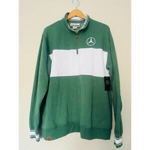 NWT Mercedes Benz Mens Holloway quarter Zip sweater. Green and White XL.